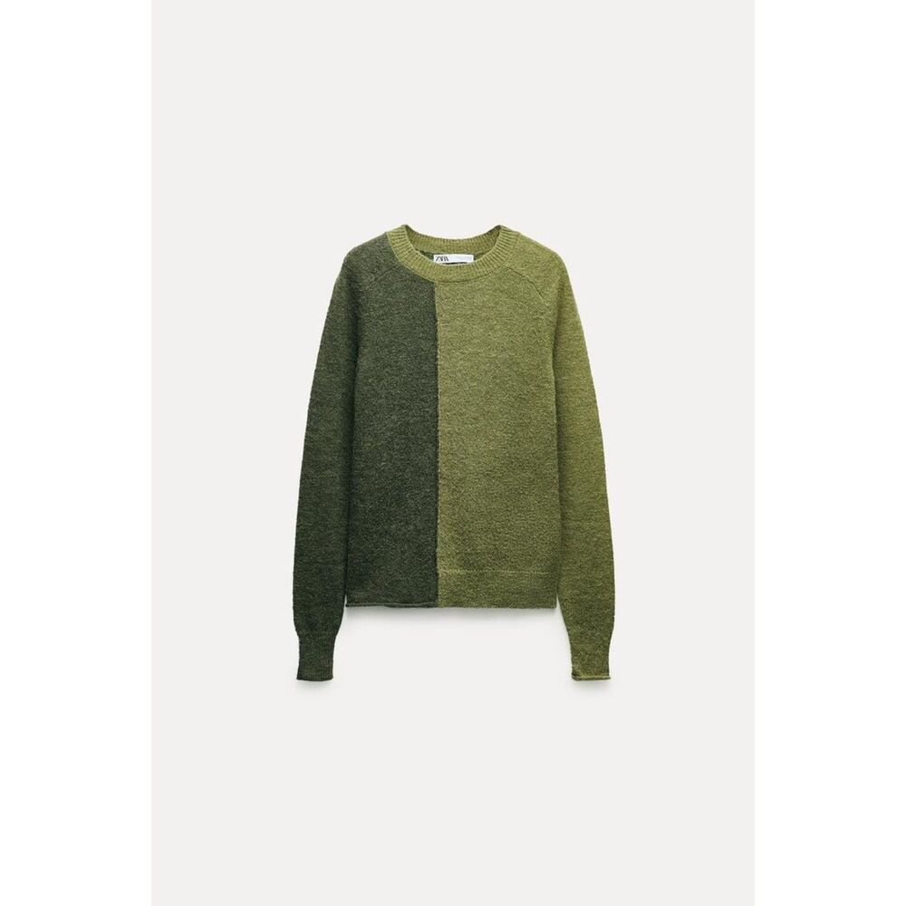 Green Zara Wool Alpaca Blend Crew Round Neck Long Sleeve Pullover Sweater, NWT